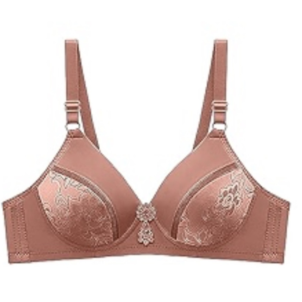 Brown Lace Overlay Underwire Bra with Adjustable Straps